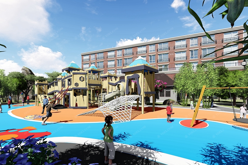 社區戶外廣場木制滑梯